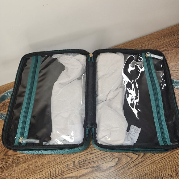 Steve Madden Teal Travel Cosmetic Bag With Clear Pockets & Zippers - Picture 2 of 7